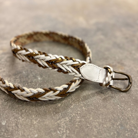 Vintage Bronze & Cream Braided Leather Belt by Echo - Picture 1 of 3